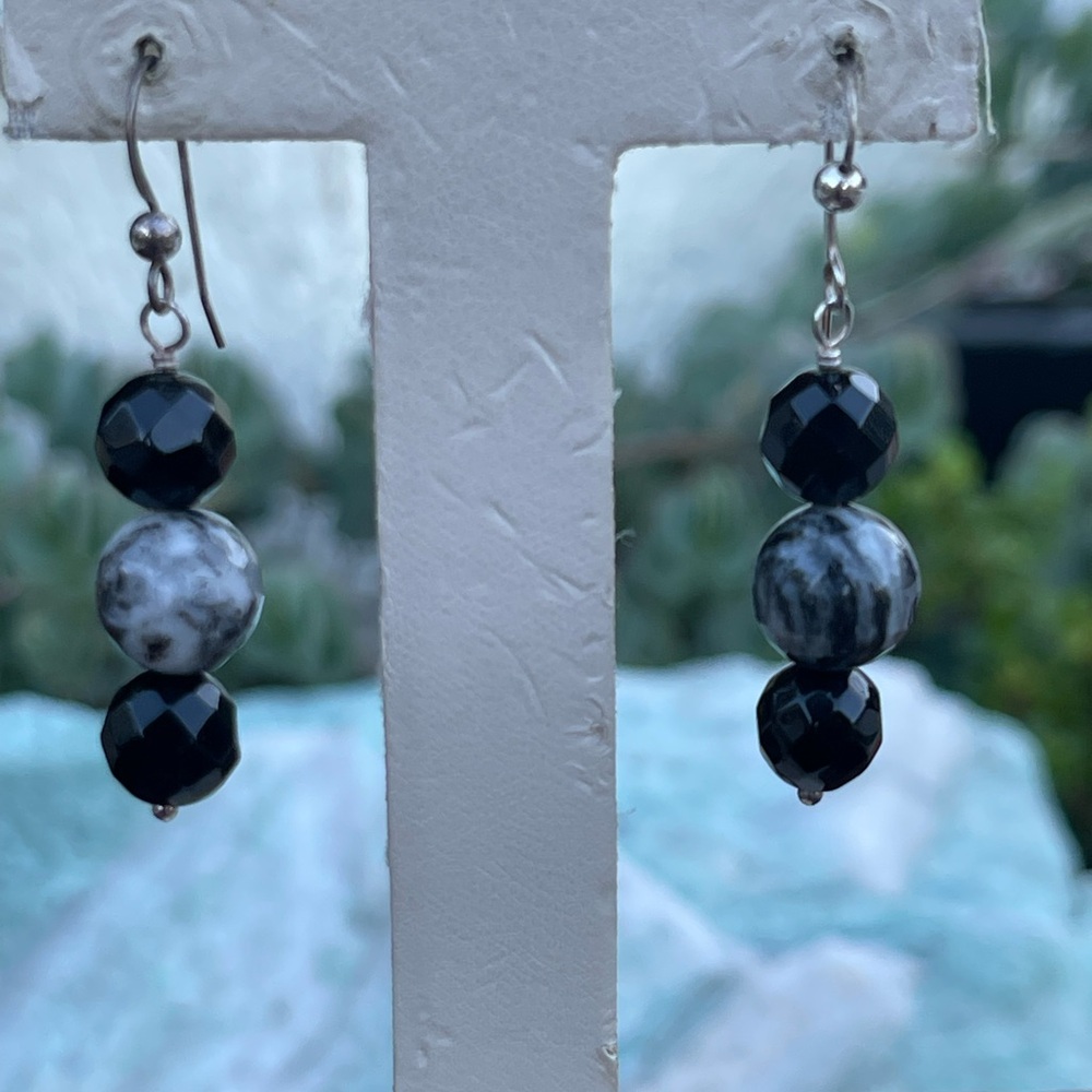 Jay King Zebra Jasper and black Onyx sterling silver earrings